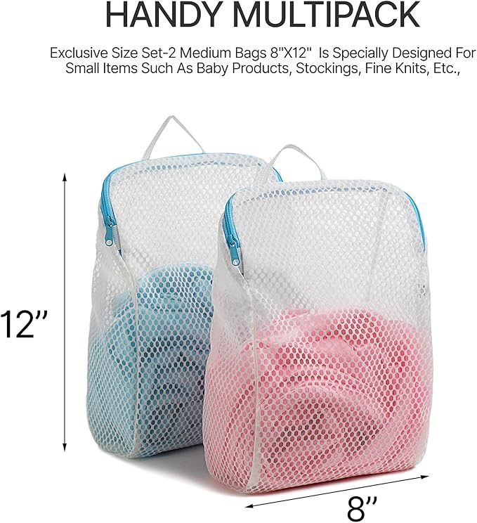 COMLIFE Set of 2 Delicates Honeycomb Mesh Laundry Bag，Use YKK Zipper，with Handle, Extra Large Opening, Baby Products, Face Cleansing Pads,Socks, Fine Knitwear Mesh Wash Bags (Blue)