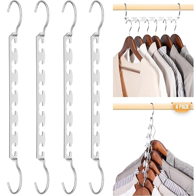 HOUSE DAY Closet Organizers and Storage Space Saving Hangers Stainless Steel Magic Hanger Upgraded Sturdy Storage Hangers Space Saver Clothes Hanger College Dorm Room Essentials 4PACK