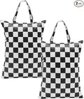 Checkered 2 Pcs Large Travel Laundry Bags for Dirty Clothes, Aesthetic Trendy Waterproof Washable Laundry Bag with Handle for Travel, Gym, Swimming Pool Black and White