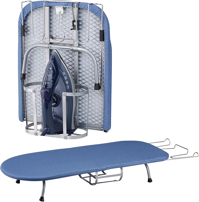 BiJun Small Ironing Board, Foldable Table Top Ompact Portable Mini Ironing Board w/Iron Rest, Set for Dorm Rooms, RVs, Travel Apartments Space-Saving and Easy to Store Blue