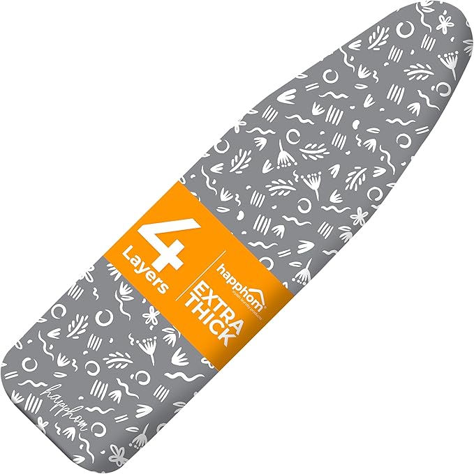 Ironing Board Cover and Pad Extra Thick Heavy Duty Padded Multiple Layers Silver Coated Ironing Board Cover, Non Stick Scorch and Stain Resistant Standard Size 15x54 with Elasticized Edges (Soft Grey)