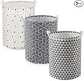 Patelai 3 Pieces Large Laundry Hamper Round Collapsible Organizer Storage Bin Waterproof Foldable Dirty Clothes Laundry Basket for Home Bathroom(Geometric)