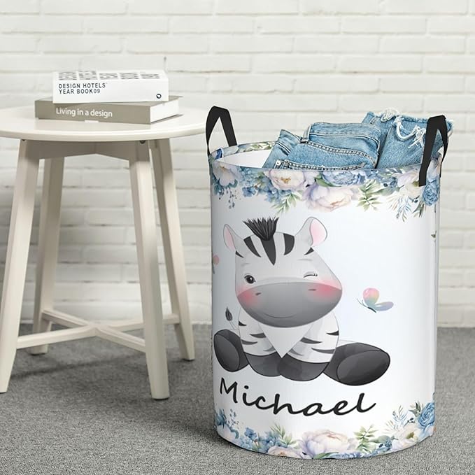 Personalized Zebra Laundry Basket For Baby Kids Boys Girls Adult Custom Hamper Basket With Name For Bathroom Bedrooms Collapsible Baby Laundry Basket, Dirty Clothes Hamper With Handles