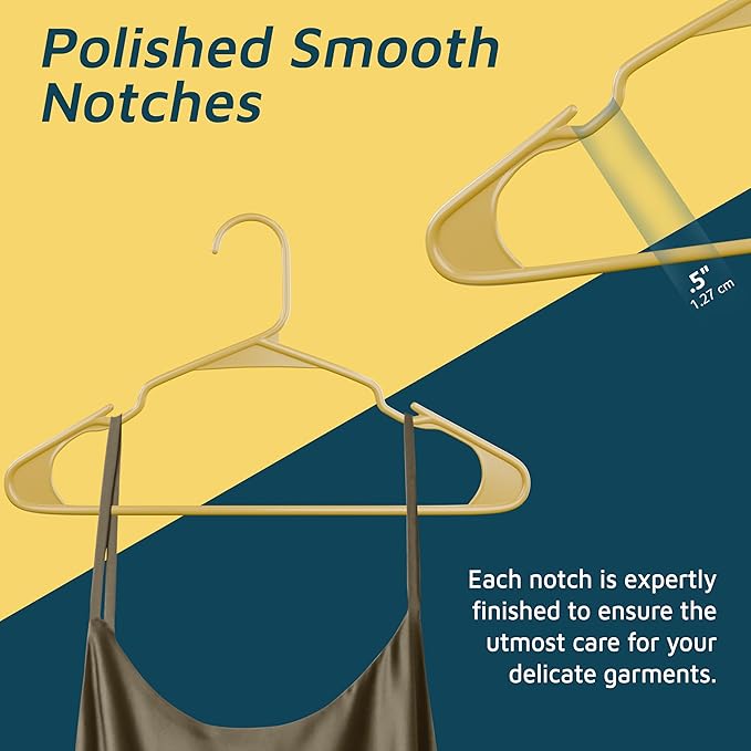 Lifemaster Plastic Clothes Hangers – Heavy Duty Hanger Set, for Organizing Clothes, Dresses, and Coat, Holds Up to 5 lbs, Space-Saving Hangers with Non-Slip Shoulder Grooves, Pack of 50, Yellow