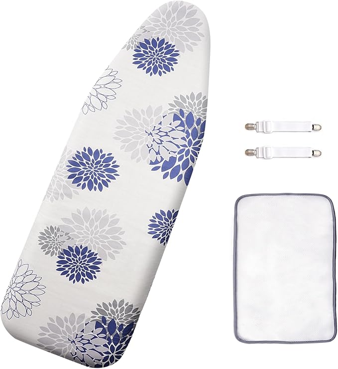 SheeChung 14x42 Inch Over-The-Door Ironing Board Cover and Pad,Cotton Cover with Extra Thick Pad,Resists Scorching and Staining,Fits Door/Standard Ironing Board,Silicone Coating,Dahlia