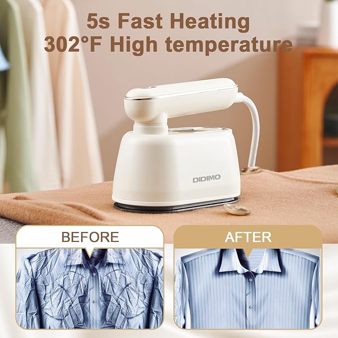 Travel Steamer, Dry & Wet 2 in 1 Portable Steamer for Clothes, 180° Rotatable Mini Steam Iron, Portable Iron Steamer for Home, Travel, Dorm, Gifts, School Gift, Home Essential (White)
