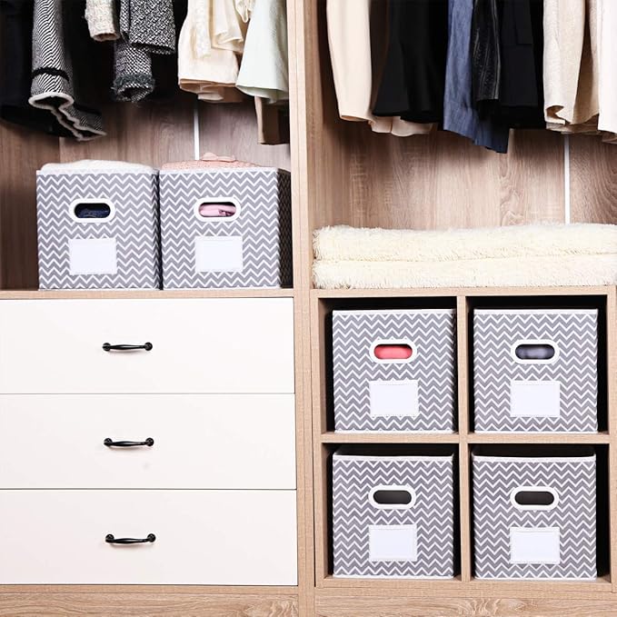 MAX Houser Fabric Cloth Storage Bins,Foldable Storage Cubes Organizer Baskets with Dual Handles for Home Bedroom Storage,Set of 6 (Grey)