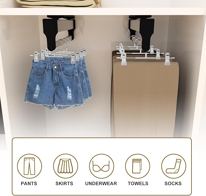 20 Pack Pants Hangers with Clips Adjustable Skirt Hangers for Women Non-Slip Trousers Hanger Heavy Duty Space Saving Shorts Hangers
