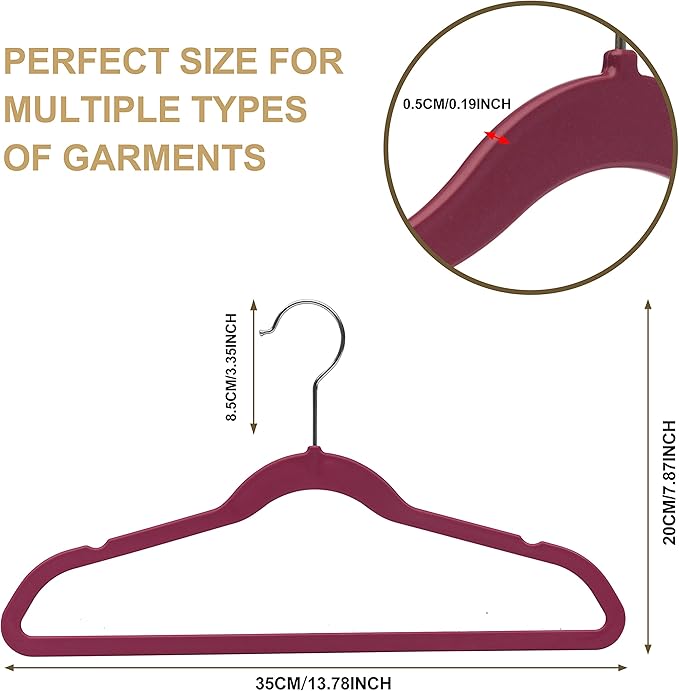 Quality Children's Plastic Non Velvet Non-Flocked Thin Compact Hangers Swivel Hook for Shirts Blouse Coats (Raspberry, 240)