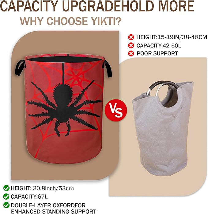 Laundry Hamper,Halloween Black Spider Laundry Basket,Red Spider Web Portable Collapsible Laundry Room Organization Storage for Dorm Room,Nursery,Bathroom,Bedroom,16x20 Inch