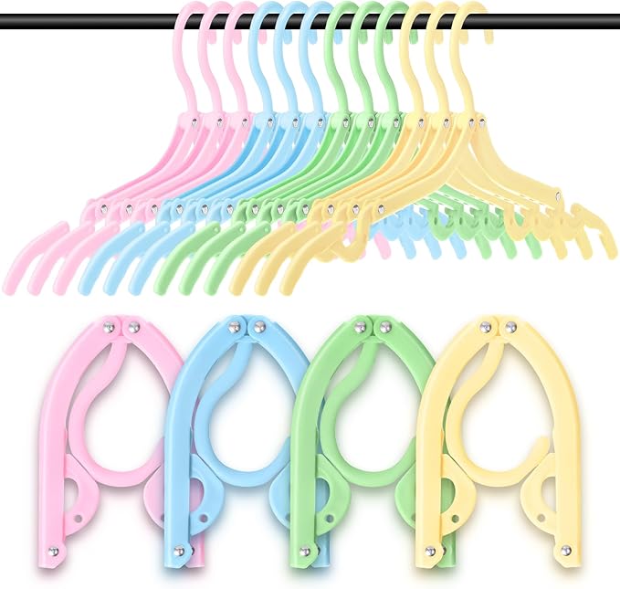 12 Pcs Travel Hangers Cruise Ship Essentials Foldable Portable Plastic Vacation Hangers Non Slip Clothes Drying Rack Travel Accessories for Hotel Dormitory School Laundry(Macaron Color)