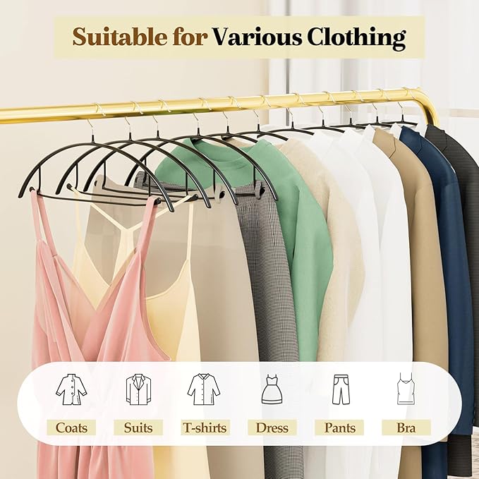 Heavy Duty Metal Suit Hangers 40 Pack, Non-Slip PVC Coating, No Shoulder Bumps, Space Saving Clothes Hangers for Sweaters, Coat, Shirts, Skirt, Jackets, Black