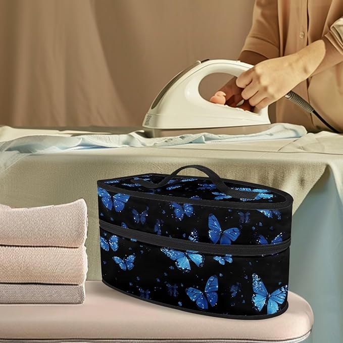 Fantasy Blue Butterfly Print Steam Iron Case Portable Travel Iron Organizer Handheld Steamer Holder with Handle Waterproof Travel Case Iron Accessories, Case Only