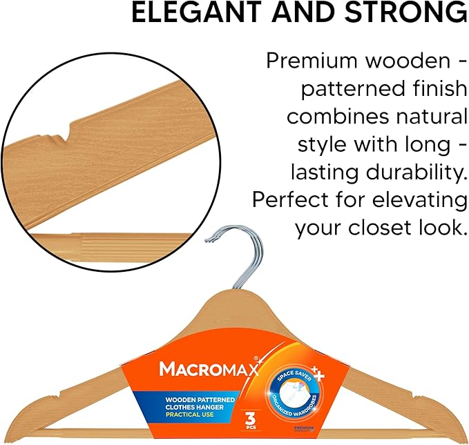 Macromax Plastic Clothes Hangers – Non-Slip Space Saving Hanger for Pants, Shirts, Jackets & Skirts
