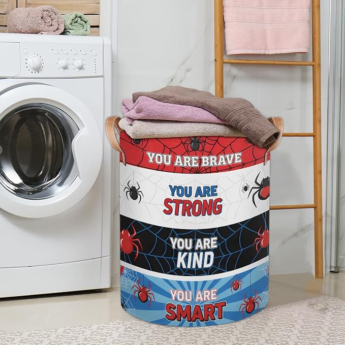 Spider Web Laundry Basket Hamper - Inspirational Large Collapsible Storage Bin for Blankets, Kids Toys, Clothes, 62L Tall Baby Nursery Hamper for Bathroom, Boys Bedroom Decor,Gift Basket