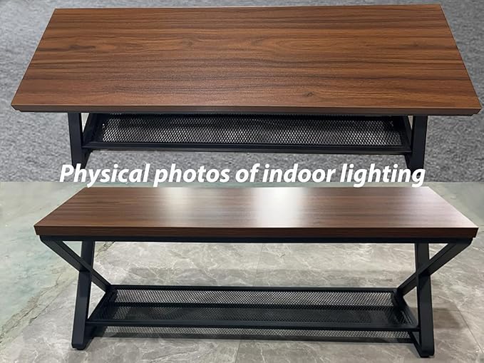 LVB Entryway Bench with Storage, Wood and Metal Indoor Bench for Entry Way, Simple Accent Shoe Rack Bench for Foyer Entrance, Long Wooden Hallway Bench with Seating for Living Room, Walnut, 47 inch
