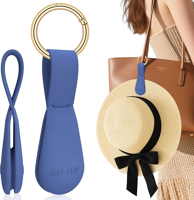 Magnetic Hat Clip for Travel - 1Pc Navy Silicone Magnetic Clips Hat Holder for Bags, Purses, Luggage & Beach Hats - Secure Hats Organizer Hook Clip for Totes, Vacation Essentials (1Pc Navy)