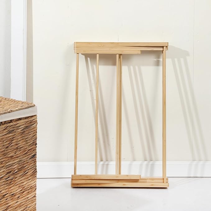 Gibson Home Riverrun Foldable Bamboo Drying Rack for Clothes & Towels – 2-Tier Collapsible Laundry Drying Rack, Space-Saving Air Dry Stand for Clothes, Towels, Blankets, etc for Indoor & Outdoor Use