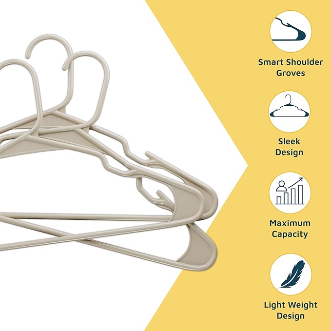 Lifemaster Plastic Clothes Hangers – Heavy Duty Hanger Set, for Organizing Clothes, Dresses, and Coat, Holds Up to 5 lbs, Space-Saving Hangers with Non-Slip Shoulder Grooves, Pack of 20, Ivory