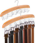 Belt Hanger Organizer for Closet: Ohuhu 2 Pack 12 Hooks Max 36 Belts Tie Rack Wooden Belt Holder for Storage 360 Degree Rotating Space Saver Organizer for Men Women Belt Tie Scarf-Burlywood