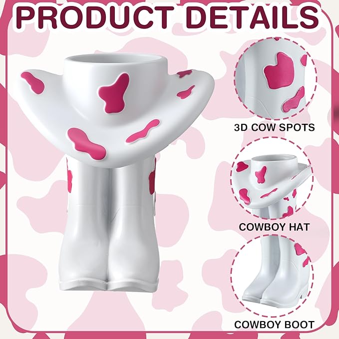 Pink Cowgirl Boot Vase Centerpiece Boot Shape Boxes Decorations West Cowgirl Home Decor Western Country Accent Vase Hat Planter for Modern Aesthetic Room Wedding Decor