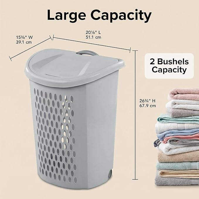 Gray Laundry Basket with Rolling Wheels,Extra Large Huvy-duty Plastic Laundry Hamper with Lid & Retractable Handle suitable Families, Dormitories, Laundry Rooms