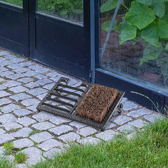 MyGift Boot Scrapers with Brushes Outdoor, Heavy Duty Cast Iron Shoe Cleaner Mat, Vintage Rustic Black Angled Boot Dirt Cleaner Brush, Perfect for Porch, Garage, and Farm