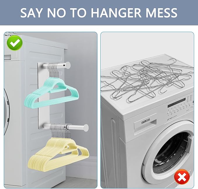 Magnetic Hanger Organizer Stacker, Upgrade Extendable Hanger Storage Rack for Washing Machine, Closet, Laundry Room Organization, Hanger Stand Rack for Adult Kids Velvet Hangers