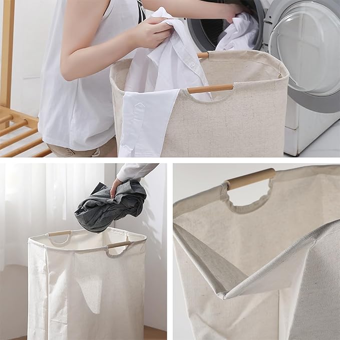 60L Large Laundry Hampers with Handles, Foldable Laundry Hamper for Clothes, laundry basket, dirty clothes basket for Bedroom, Bathroom, Dorm, Laundry Room - 15.3"L x 10.6"W x 20.8"H (Grey)