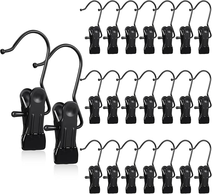 Hotop 48 Pieces Boot Hanger Clips for Closet, Laundry Hanging Hooks Heavy Duty Clips Boot Holder Portable Single Hooks Space Saving for Pants Jeans Clothes Hats Tall Towels (Black)