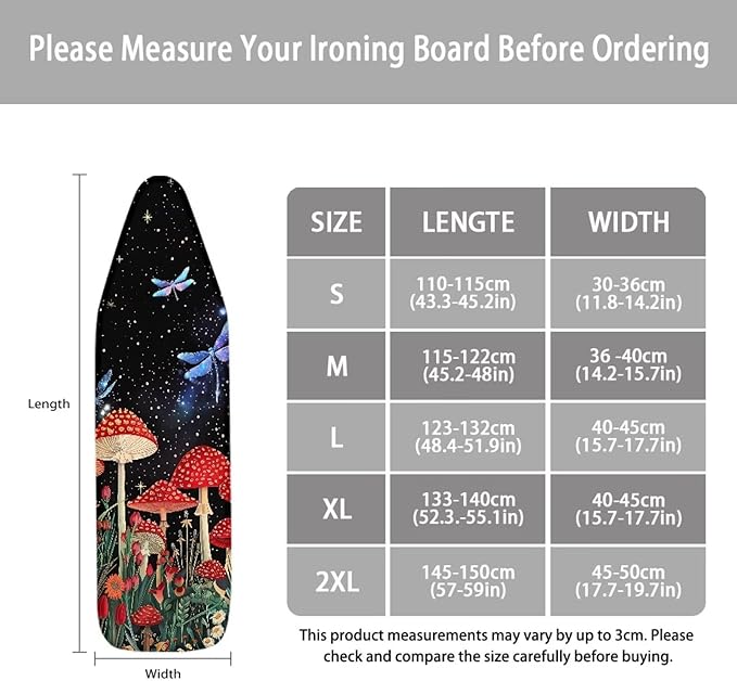 Ironing Board Cover,Ironing Mat,Mushroom Ironing Board Cover,Table Top Ironing Board Cover,Iron Covers for Ironing,Fasion Mushroom Print Large