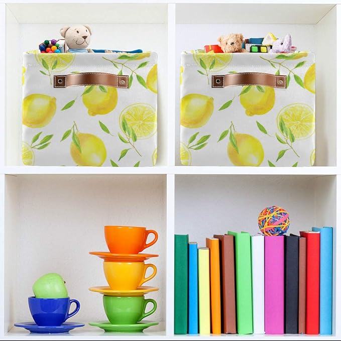 Fresh Lemons Pattern Rectangle Storage Bin, 15 x 11 x 9.5 in, Collapsible Organizer Storage Basket for Home Décor，2PACK