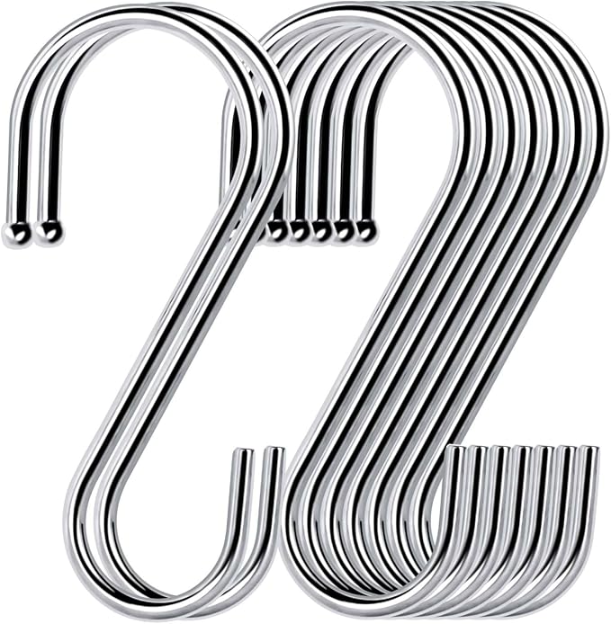 24 Pack S Hooks for Hanging, 3.5 inch Metal S Shaped Hook Heavy Duty Hanging Hooks for Pot Rack, Pans Plant, Towels, Jeans, Closet, Clothes, Hats, Cups in Kitchen, Bathroom, Bedroom and Office