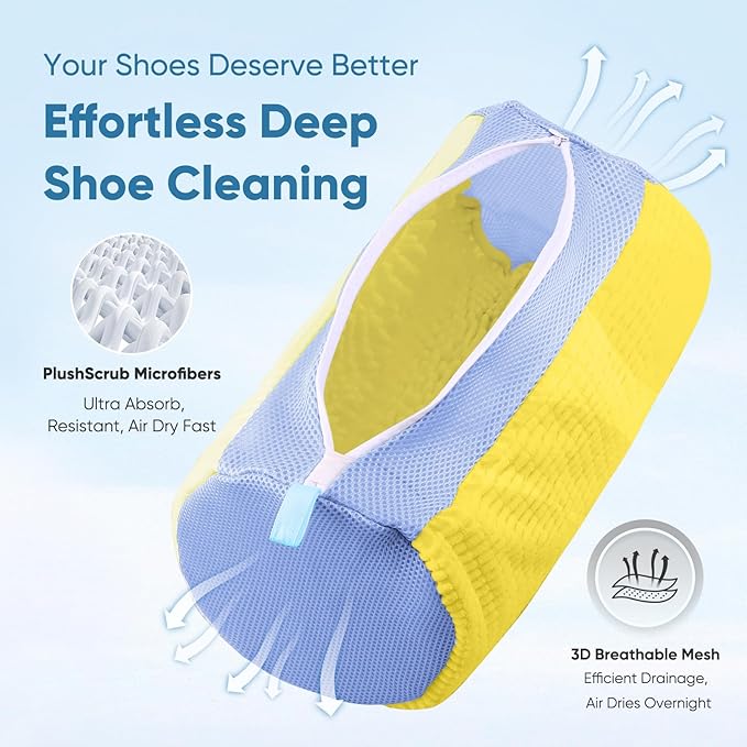 Shoe Washing Machine Bag 2Pack - Reusable Shoe Laundry Bag with Mesh Socks Insoles Washing Bag - 360°Deep Protective XXL Cleaning Bags for Sneakers Delicate Footwear - Home Travel Essentials, Yellow