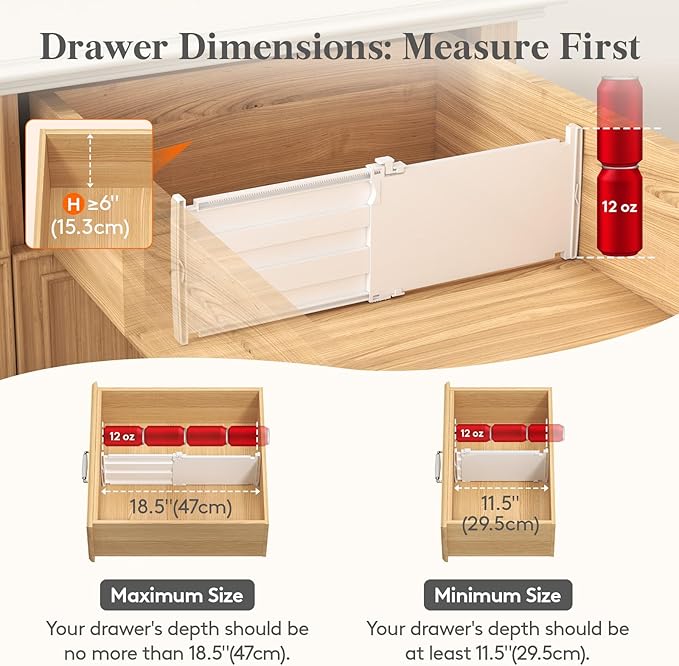 Lifewit 6" High 9 Pack Deep Drawer Dividers, 11.5-18.5" Expandable Clothes Divider for Drawers, Adjustable Dresser Drawer Organizers, White Drawer Separators for Dresser, Kitchen, Clothing