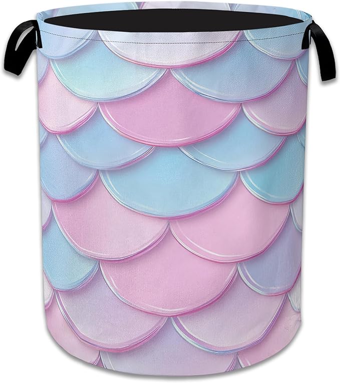 Mermaid Scale Laundry Basket Collapsible Laundry Hamper Oxford Storage Bin for Clothes Storage, Toy Organizer, Books and Sundries 16" X 20.8"