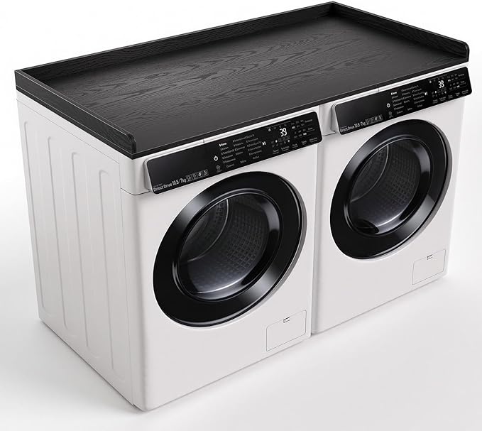 Washer Dryer Countertop, 27.5" x 54“ Wood Washer and Dryer Countertop with Edge Rails for Laundry Room Organization and Storage, Black