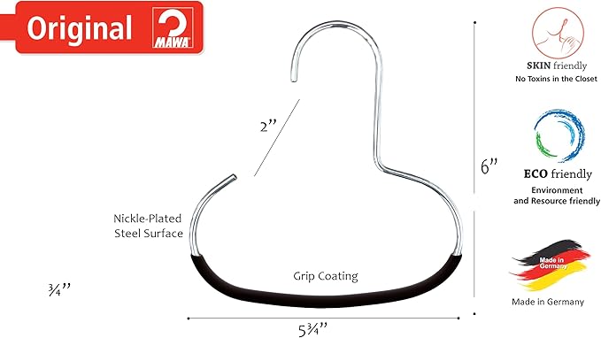 Mawa Scarf, Shawl, Belt, and Accessory Organizer, Non-Toxic Metal Hanger with Grip Coating, Easy Access Open Hook, Model G-1 Space Saving Design, Set of 5, Black