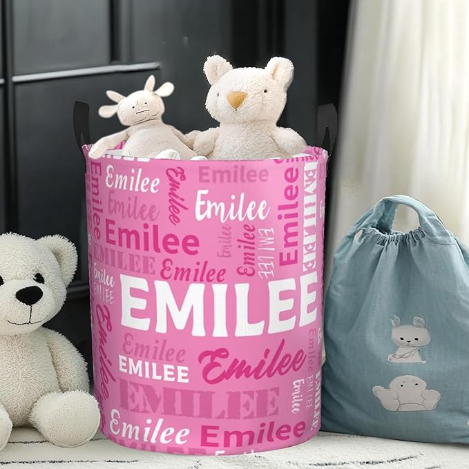 Custom Name Laundry Basket, Personalized Collapsible Laundry Hamper with Name for Bathroom Bedrooms, Customized Dirty Clothes Hamper Storage Basket Gifts for Kids Boys Girls Baby Men Women