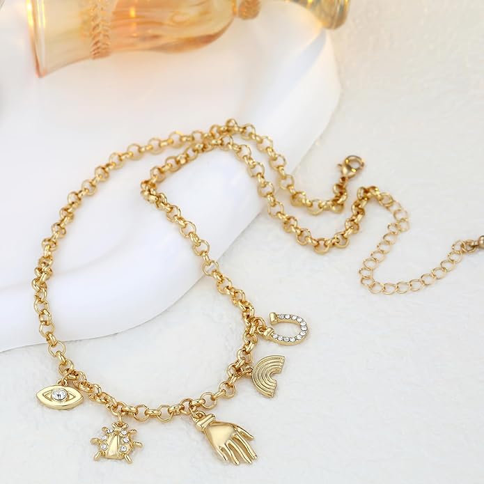 Chunky Gold Necklace for Women Gold Evil Eye Cowboy Pendant Necklace Dainty Paperclip Chain Vintage Luck Amulet Choker Necklaces Celestial Jewelry Gift