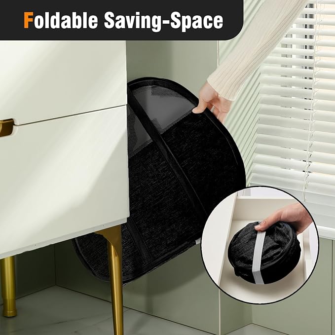 TECHMILLY Pop Up Foldable Laundry Basket, 90L Large Capacity Square & Tear Proof Laundry Hamper with Reinforced Handles for Dirty Clothes Storage in Dorm, Laundry Room, Bathroom, Black(Fabric), 2 Pack