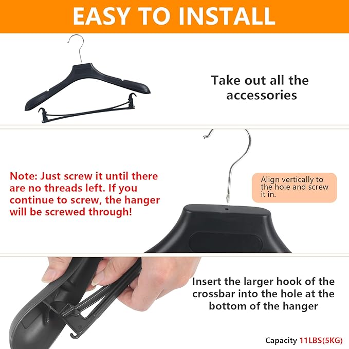 DEDU Suit Hangers for Men 100 Pack, Black Coat Hangers Extra Wide Non Slip Width 17.7", Thick Plastic with Pants Bar & Metal Hook
