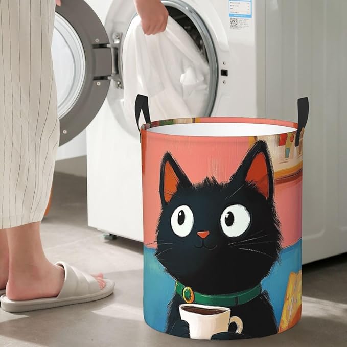 Cute Black Cat Print Laundry Basket For Storage Bins Gift Baskets Bedroom Clothes Hamper