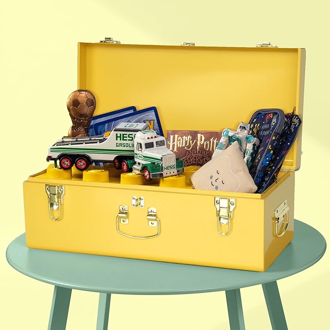 Vixdonos Storage Trunk Chest Decorative Large Metal Box Set of 2 College Dorm Organizer with Hardware Hasps and Handle for Home Deocr,23.7X14.2X9.5 Inches