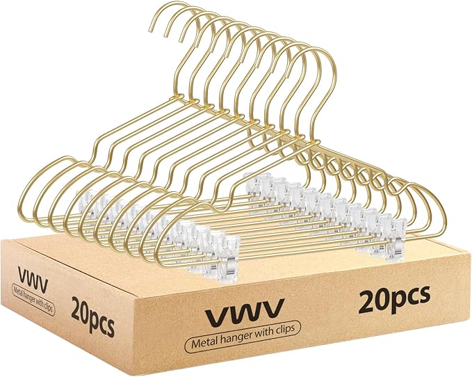 VWV Aluminum Clothes Hangers - with Adjustable Clips, 12.6 inches Long, 6.89 inches high, Suitable for Children's and Baby Clothes, 20-Pack Gold Hangers.