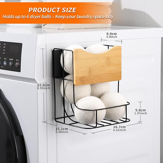 Magnetic Rolling Dryer Ball Holder for Laundry Room Organization and Storage - Automatic Dryer Ball Dispenser Chute Container (No Balls)