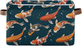 Foldable Storage Baskets, Koi Carps 3D Japanese Storage Bins with Handles, Decorative Cloth Organizer Storage Boxes for Home|Office 15 x 11 x 9.5 in