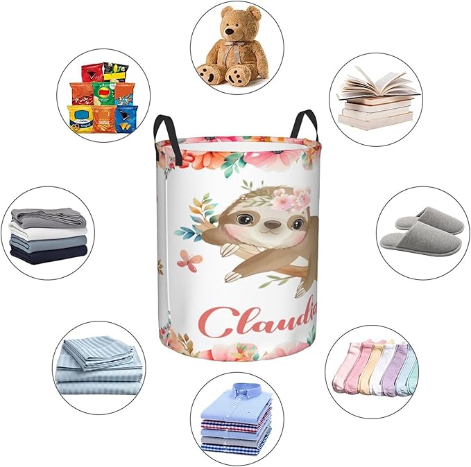 Personalized Sloth Laundry Basket For Baby Kids Boys Girls Adult Custom Hamper Basket With Name For Bathroom Bedrooms Collapsible Baby Laundry Basket, Dirty Clothes Hamper With Handles