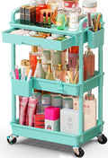 Makeup Cart Organizer with Drawers, Floor Skincare Organizers Vanity Storage Organizer, Rolling Makeup Bathroom Storage Cart Cosmetics Display Cases for Skin Care Perfume Nail Polish, Blue