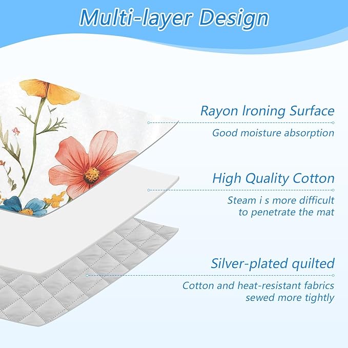Ironing Mat &Pad Magnetic Heat Resistant Pads Portable Travel Ironing Blanket Ironing Board Covers 27.6x47.2Inches Red Wildflower Bees18
